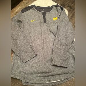 Nike Michigan Wolverines Gray Henley Long Sleeve Shirt Football Logo Men’s XXL